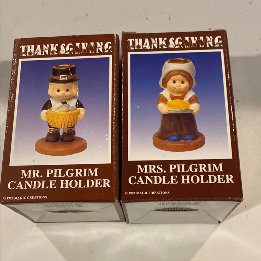 NIB & Vintage 1997 Magic Creations Mr. & Mrs. Pilgrim Candle Holders
